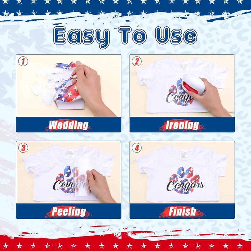 Tintnut 4th of July American Flag - 10pcs 12x10in US Flag Patterned Patriotic HTV Iron On Vinyl Compatible with Cricut/Cameo - Image 4